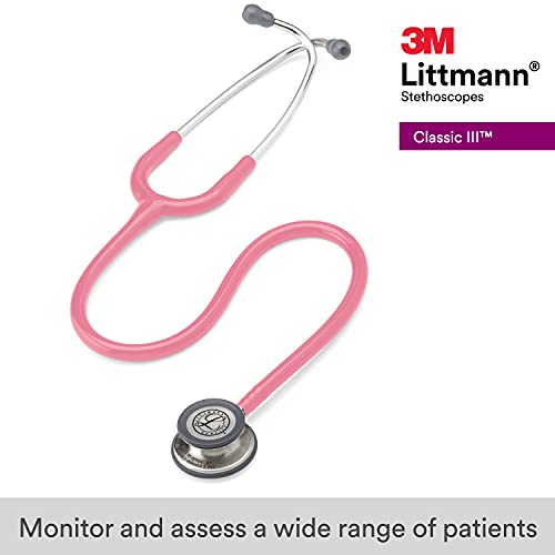 3M Littmann Classic III Monitoring Stethoscope, 5633, More Than 2X as Loud, Weighs Less, Stainless Steel Chestpiece, 27" Pearl Pink Tube