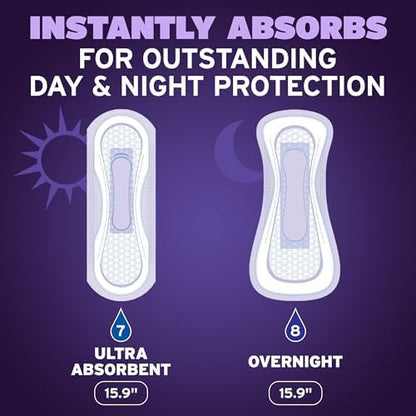 Poise Overnight Incontinence & Postpartum Pads for Bladder Leaks, 8 Drop Extra Coverage, 96 Count, Packaging May Vary