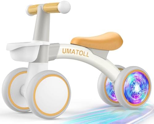 Umatoll Colorful Lighting Baby Balance Bike Toys for 1 Year Old Boys Gifts, Adjustable Seat Baby Walker, One Year Old Boy Birthday Gifts, 12-24 Months Toddler First Ride on Toys