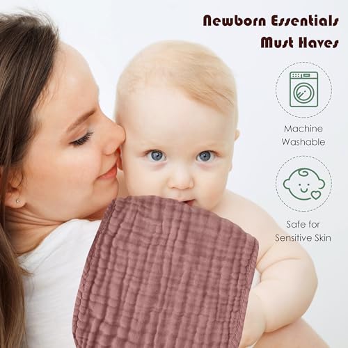 Muslin Burp Cloths 100% Cotton Large 20''x10'' Extra Soft and Absorbent Baby Wash Cloths Spit Up Rags - Baby Burping Cloth for Boys Girls Items(12 Pack Bean Paste)