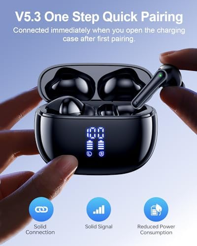 Wireless Earbuds, Bluetooth Ear Buds Headphones, 40H Long Playtime, Stereo Deep Bass, LED Power Display, IPX7, Lightweight in Ear Earphone with Mic for iPhone Android Phone