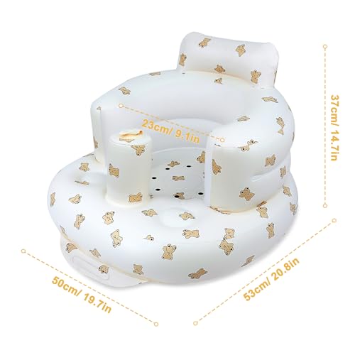Inflatable Baby Seat for Babies 3 Months & Up, Baby Floor Seats for Sitting Up, Baby Seats for Infants, Blow Up Baby Chair with Built in Air Pump - Bear