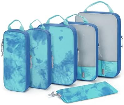 BAGSMART 6 Set Compression Packing Cubes - Lightweight Travel Essentials, Durable Luggage Organizer