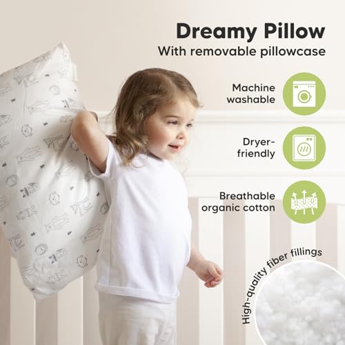 KeaBabies Toddler Pillow with Pillowcase, Jumbo 14X20 - Soft Organic Cotton Toddler Pillows for Sleeping - Machine Washable - Perfect for Travel, Toddler Bed Set (KeaFriends)