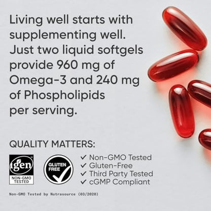 Sports Research® Total Omega-3 Fish Oil 2200mg - Made from Antarctic Krill w/Astaxanthin, Wild Sockeye Salmon & Alaska Pollock - 960mg of EPA & DHA - 120 Softgels