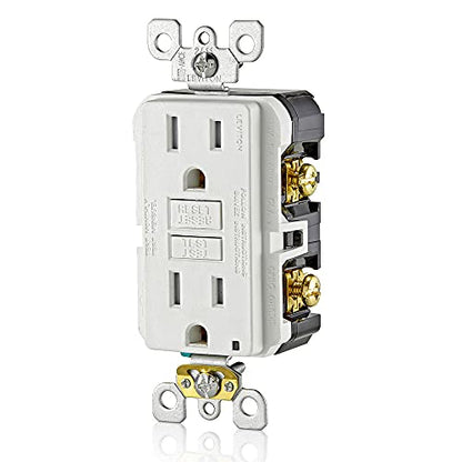 Leviton GFCI Outlet, 15 Amp, Self Test, Tamper-Resistant with LED Indicator Light, Protection from Electric Shock and Electrocution, GFTR1-W, White