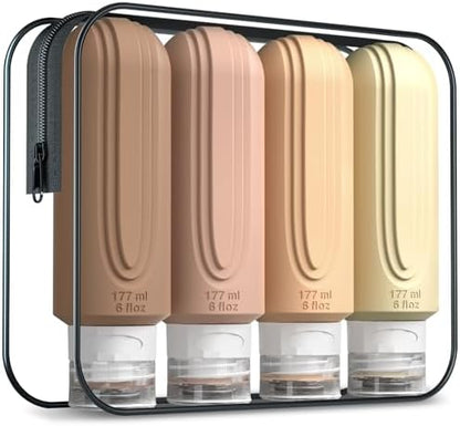 Travel Bottles for Toiletries, Large 6oz Oversize Containers, BPA Free Leak Proof Tubs Refillable Liquid Traveler Accessories with Toiletry Bag for Cometic Shampoo and Lotion Soap (4 Pack)