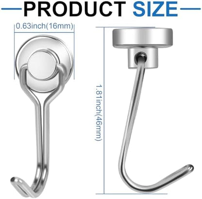 E BAVITE Swivel Swing Silver Magnetic Hooks,30LBS Powerful Strong Neodymium Rare Earth Magnet Hook. Perfect for Refrigerator, Kitchen and Other Surfaces, Pack of 50