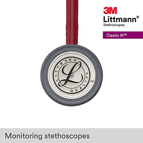 3M Littmann Classic III Monitoring Stethoscope, 5627, More Than 2X as Loud, Weighs Less, Stainless Steel Chestpiece, 27" Burgundy Tube