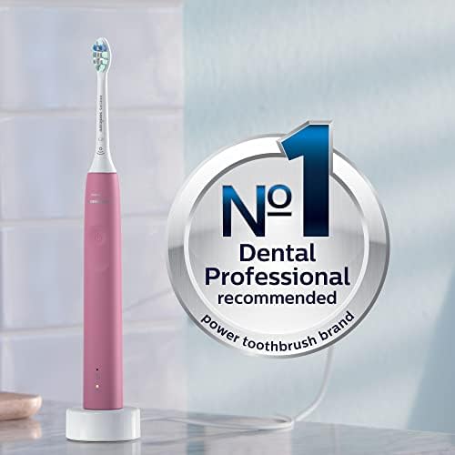 Philips Sonicare 4100 Rechargeable Electric Toothbrush, with Pressure Sensor, 2 Intensity Settings, SmarTimer and QuadPacer, 14-Day Battery Life, Deep Pink, Model HX3681/26