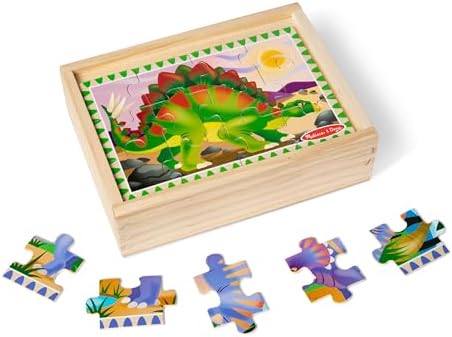 Melissa & Doug Dinosaurs 4-in-1 Wooden Jigsaw Puzzles in a Storage Box (48 pcs) - FSC Certified