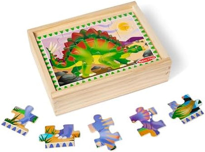Melissa & Doug Dinosaurs 4-in-1 Wooden Jigsaw Puzzles in a Storage Box (48 pcs) - FSC Certified