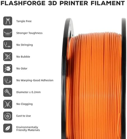 FLASHFORGE PLA Filament 1.75mm, 3D Printer Filament 1kg (2.2lbs) Spool, Dimensional Accuracy +/- 0.02mm, 3D Printing Filament Easy to Use and Fits for Most FDM 3D Printers (Orange)
