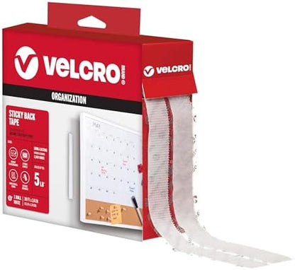 VELCRO Brand - Sticky Back Hook and Loop Fasteners – Peel and Stick Permanent Adhesive Tape Keeps Classrooms, Home, and Offices Organized – Cut-to-Length Roll | 30 ft x 3/4 in Tape | White