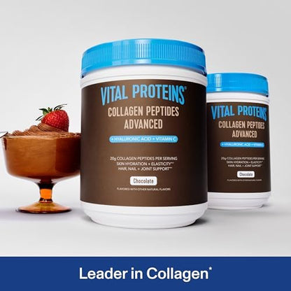 Vital Proteins Collagen Peptides Advanced, Hydrolyzed Peptides with Hyaluronic Acid and Vitamin C - Chocolate Flavor Powder, 24.7oz