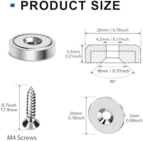 LOVIMAG 12 Pack Cabinet Magnets, Neodymium Cup with Countersunk Hole, 30lbs Strong Rare Earth for Doors, Holding Tools, Lifting, Hanging - 0.78 * 0.2 inch