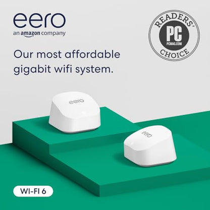 Amazon eero 6+ mesh wifi system - Supports internet plans up to a Gigabit, Coverage up to 3,000 sq. ft., Connect 75+ devices, 2-pack