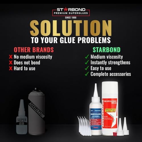 Starbond 4 oz Medium CA Glue with 6 oz Activator Bundle, Premium Cyanoacrylate Super Glue, for Quick Repair, Woodworking, Woodturning, Hobby Models