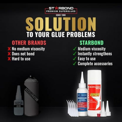Starbond 4 oz Medium CA Glue with 6 oz Activator Bundle, Premium Cyanoacrylate Super Glue, for Quick Repair, Woodworking, Woodturning, Hobby Models