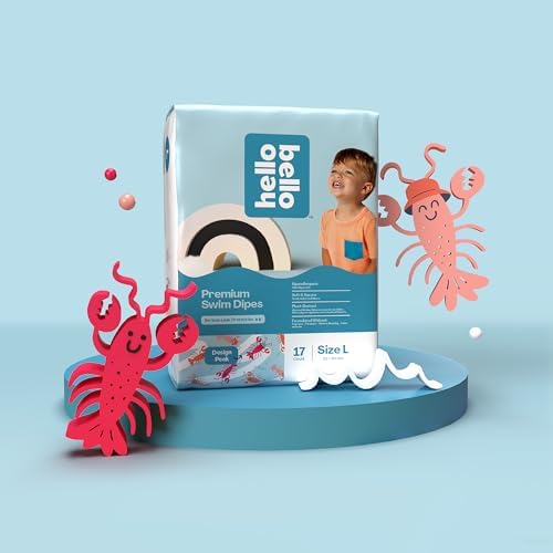 Hello Bello Premium Swim Diapers - Size L (32-40 lbs), Cute Extra-Bright Lobster Designs, 17 Count Jumbo Pack