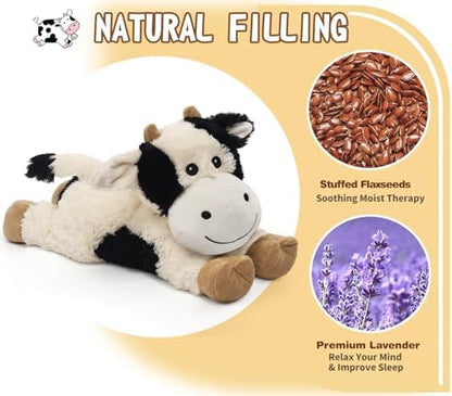 Cuckool Cow Stuffed Animals, Microwavable Stuffed Animals Adorable Fluffy Cow Plush for Warmth & Comfort, Heatable Coolable Lavender Scent Toys, Cute Soft Plushies Cow Gift for Kids Boys Girls & Adult