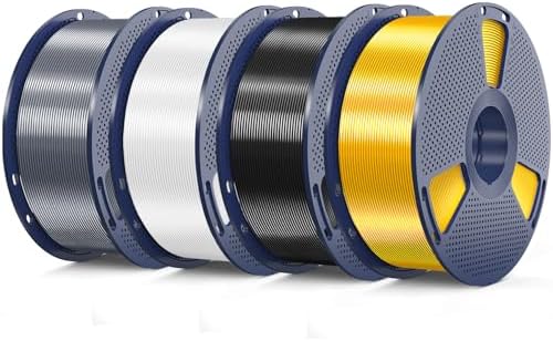 3D Printer Silk Filament, SUNLU Shiny Silk PLA Filament 1.75mm, Smooth Silky Surface, Great Easy to Print for 3D Printers, Dimensional Accuracy +/- 0.02mm, Silk Light Gold+Black+White+Grey, Total 4KG