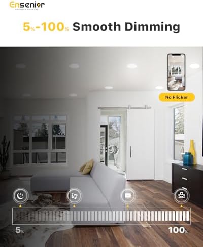 Ensenior 12 Pack 6 Inch LED Recessed Ceiling Light, Dimmable, 2700K-5000K 5CCT, 1200LM 12W 120V, High Brightness Canless Wafer Downlight - ETL&FCC&IC