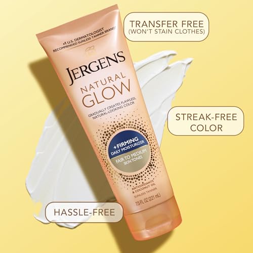 Jergens Natural Glow +Firming Self Tanner Body Lotion, Fair to Medium Skin Tone, Sunless Tanning Moisturizer with Collagen and Elastin. Helps to Visibly Reduce Cellulite, 7.5 Fl Oz (Pack of 2)