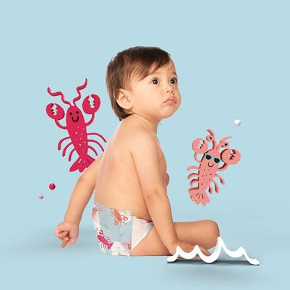 Hello Bello Premium Swim Diapers - Size L (32-40 lbs), Cute Extra-Bright Lobster Designs, 17 Count Jumbo Pack