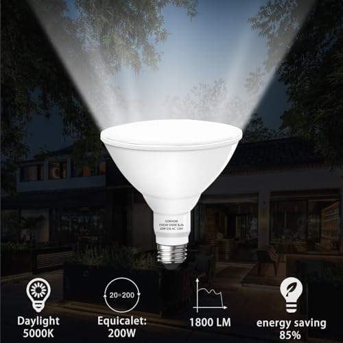 Par38 led Flood Lights Outdoor Light Bulb 2 Pack,Dimmable 5000K Daylight 1800LM,20W Replace up to 200W,Outdoor Flood Light Bulbs for Backyard,Garage,Porch,Garden