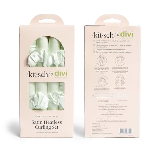 Divi x Kitsch Satin Heatless Hair Curler Set - Heatless Curls Overnight, Hair Rollers for Soft Curls & Frizz-Free Styling, No Heat Curlers To Sleep in, Curling Rod Headband for Overnight Curl- Sage