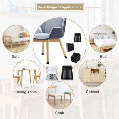 32 Pcs Square Chair Leg Floor Protectors - Silicone & Felt Furniture Pads for Hardwood Floors, Scratch-Resistant Noise-Reducing Chair Leg Caps, Fits Square Legs (1-1/16'' to 1-5/8'')