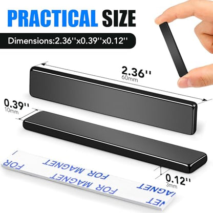 MIKEDE Heavy Duty Magnets, 12 Pack Strong Neodymium Magnets Heavy Duty Bar Magnet with Double-Sided Adhesive,Powerful Small Rare Earth Magnet for Fridge, Garage,Kitchen - 2.36 x 0.39 x 0.12in(N25)