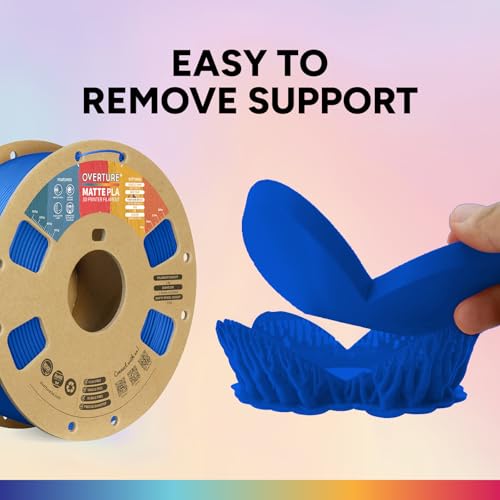 OVERTURE Matte PLA 3D Printer Filament 1.75mm, Matt Surface & Low Warping Filament 1kg Spool (2.2 lbs), Accuracy +/- 0.02 mm, Fit Most FDM Printers (Matte Blue)