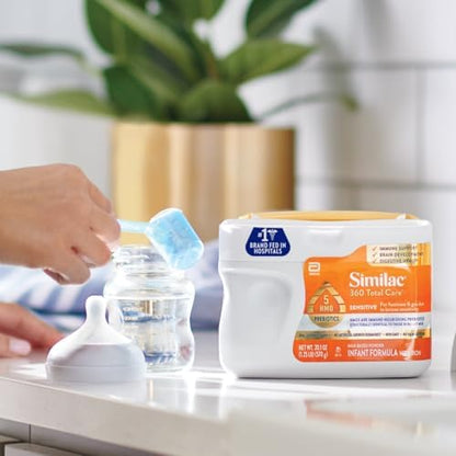 Similac 360 Total Care Sensitive Infant Formula for Fussiness & Gas Due to Lactose Sensitivity, Has 5 HMO Prebiotics, Non-GMO, Baby Formula Powder, 20.1-oz Tub