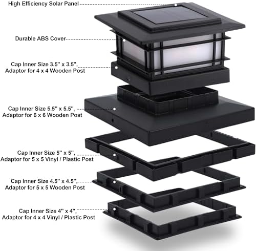 Dynaming 8 Pack Solar Post Cap Lights Outdoor with Flickering Flame Light, Fence Post Solar Lights Fit for 4x4 5x5 6x6 Vinyl/Wooden Posts, High Brightness SMD LED Lighting Decor for Garden Deck Patio