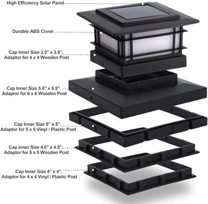 Dynaming 8 Pack Solar Post Cap Lights Outdoor with Flickering Flame Light, Fence Post Solar Lights Fit for 4x4 5x5 6x6 Vinyl/Wooden Posts, High Brightness SMD LED Lighting Decor for Garden Deck Patio