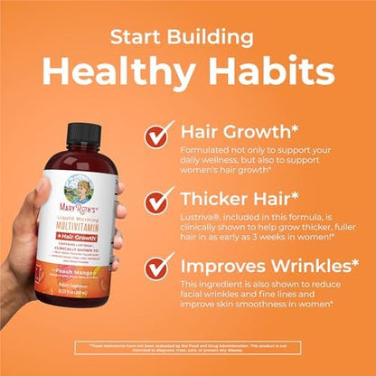MaryRuth's Liquid Multivitamin + Hair Growth | Biotin 10000mcg | Lustriva Hair Growth Supplement | Clinically Tested in Women for Thicker Hair & Facial Wrinkles | Skin Care | Ages 18+ | 15.22 Fl Oz