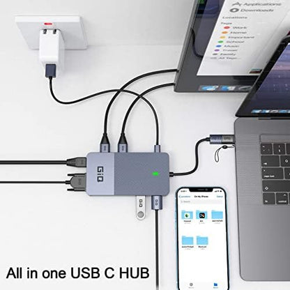 USB Docking Station GIQ USB C HUB USB 3.0 to Dual HDMI VGA Adapter Triple Display USB C Laptop Docking Station Dual Monitor HDMI Splitter Extender Compatible with MacBook M1 M2 USB Dock-Grey