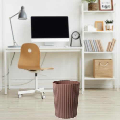 JiatuA Small Trash Can Plastic Wastebasket Round Garbage Container Bin for Bathroom, Kitchen, Bedroom, Home Office, College Dorm, Brown