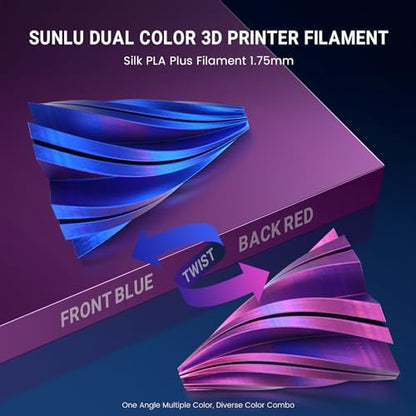 SUNLU Silk Dual Color Pla Filament, Silk PLA 3D Printer Filament 1.75mm, Shiny Silk Texture, Dimensional Accuracy +/- 0.02mm, 1KG Spool (2.2 lbs), PLA Silk Dual Color (Red Blue)