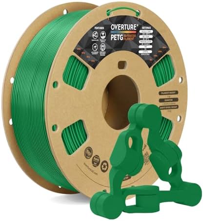OVERTURE PETG 3D Printer Filament 1.75mm, Neatly Wound Durable PETG 1kg Spool (2.2lbs), Strong Toughness Filament, Dimensional Accuracy +/- 0.02mm, Fit Most FDM Printers (Green)