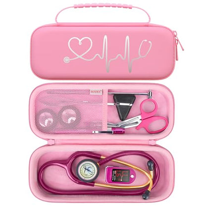 BOVKE Travel Stethoscope Case for 3M Littmann Classic III, Lightweight II S.E, MDF Acoustica Lightweight Stethoscopes, Mesh Pocket for Pen Lights, Medical Scissors and Nurse Accessories, Pink