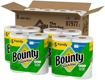 Bounty Quick Size Paper Towels, White, 8 Family Rolls = 20 Regular Rolls