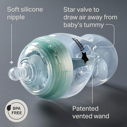 Tommee Tippee Advanced Anti-Colic 12 Piece Set, 5 oz and 9 oz BPA Free Bottles, Newborn 0+ Months, Includes Slow & Medium-Flow Breast-Like Nipples and Bottle Handles and Cleaning Brush