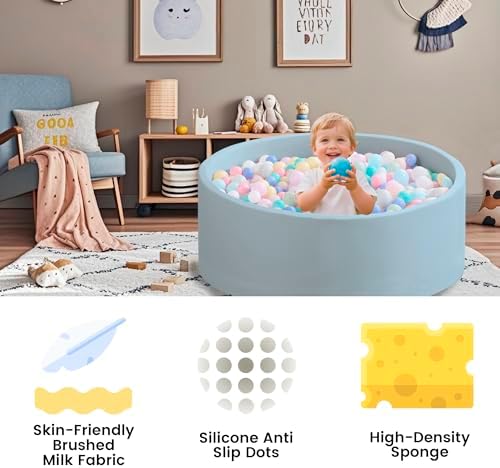 Ball Pit for Toddlers 47.24''x15.75'' Baby Ball Pit Soft Foam Ball Pits Round Lagre Kids Ball Pits Indoor Kids Play Ball Pool Ideal Gift for Children (Lightblue, NO Balls)