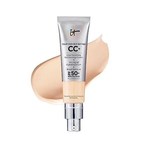 IT Cosmetics CC+ Cream - Full-Coverage Foundation With SPF 50, Color Corrector & Anti-Aging Serum, Formulated With Niacinamide & Hyaluronic Acid, Natural Finish, For All Skin Types, 1.08 fl oz