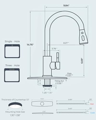 FORIOUS Kitchen Faucets with Pull Down Sprayer, Brushed Nickel, High Arc Single Handle Classic Stainless Steel Sink Faucet 1 or 3 Hole, Suitable for Farmhouse Camper Laundry Rv Bar