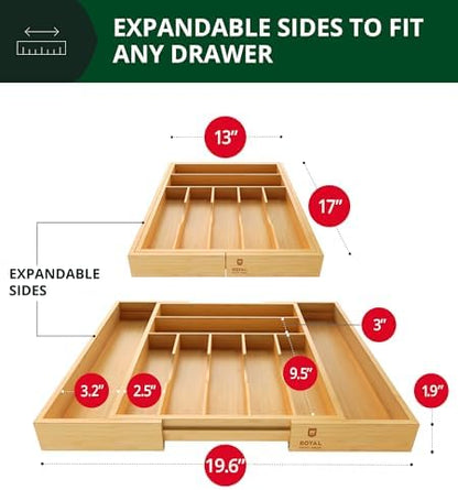 ROYAL CRAFT WOOD Luxury Bamboo Kitchen Drawer Organizer - Silverware Organizer, Utensil Holder & Cutlery Tray Drawer Dividers for Flatware (9 Slot, Natural)