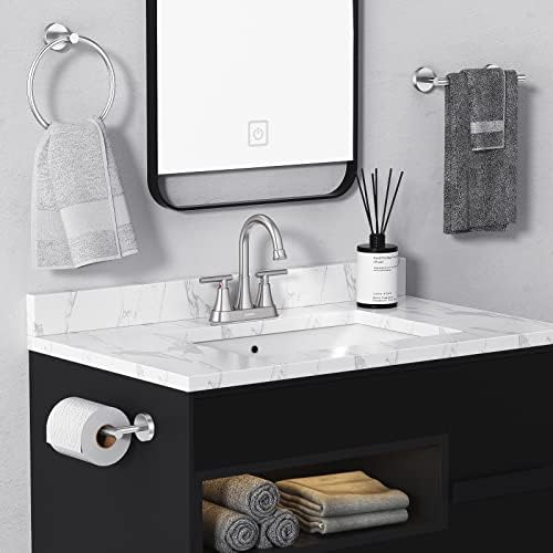 Bathroom Faucets for Sink 3 Hole, Hurran 4 inch Brushed Nickel Bathroom Sink Faucet with Pop-up Drain and Supply Hoses, Stainless Steel Lead-Free Centerset Faucet for Vanity RV, 2 Pack